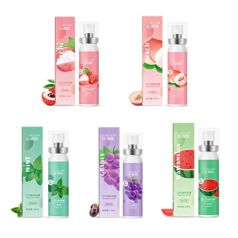 20ml Long-Lasting Mouth Spray - Fresh Fruit Flavors Mouth Freshener for Bad Breath Removal (Litchi & Peach)