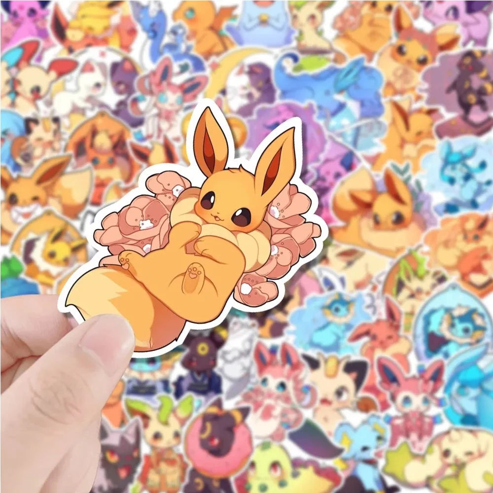 10/30/50PCS Cute Pokémon Anime Stickers - Kawaii Pikachu and Eevee Cartoon Decals for Phones, Water Bottles, Notebooks, and DIY Crafts
