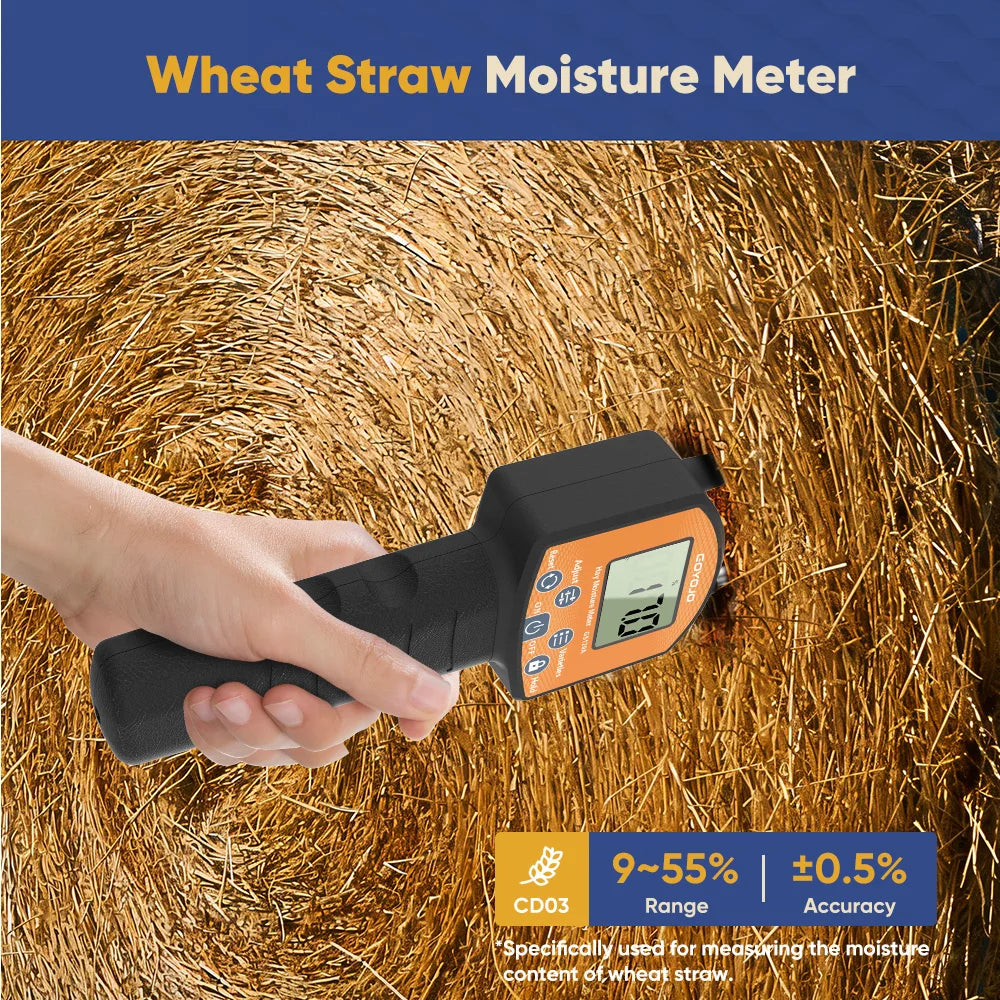 GS120A Digital Hay Moisture Meter - 0–80% Moisture Tester with LCD Probe for Hay, Straw & Grass Bales
