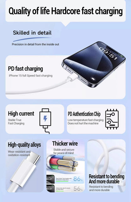 100W Fast Charging Cable – USB C for Apple iPhone 14-11 Pro Max, Plus, Mini, 1M/2M Data Cable, Quick Charge Phone Accessories