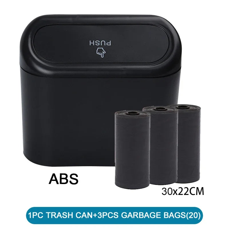 Mini Car Trash Can with Lid - Leak-Proof Auto Waste Bin with 60 Garbage Bags Car Accessory