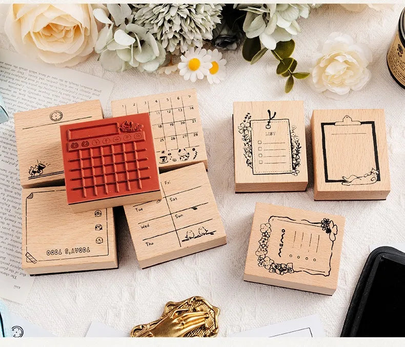 Cute Cat Wood Stamp Calendar – Daily & Monthly Planner Stamps for Journaling, Scrapbooking & DIY Crafts