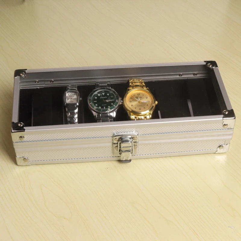 Aluminium Watch Storage Box — 12-Slot Jewelry Display Case with Suede Interior