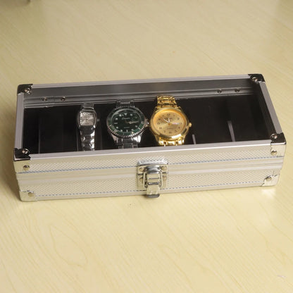 Aluminium Watch Storage Box — 12-Slot Jewelry Display Case with Suede Interior