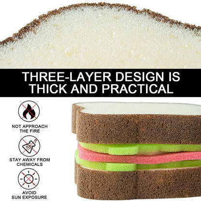 Cute Toast-Shaped Dishwashing Sponges - Washable Scrubber Tools for Pots, Sandwich Type Dishcloth Kitchen Cleaning Towel