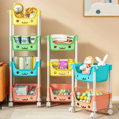 4 Layer Toy Storage Trolley & Bookshelf - Kids Organizer, Snack Rack, Bathroom & Kitchen Storage