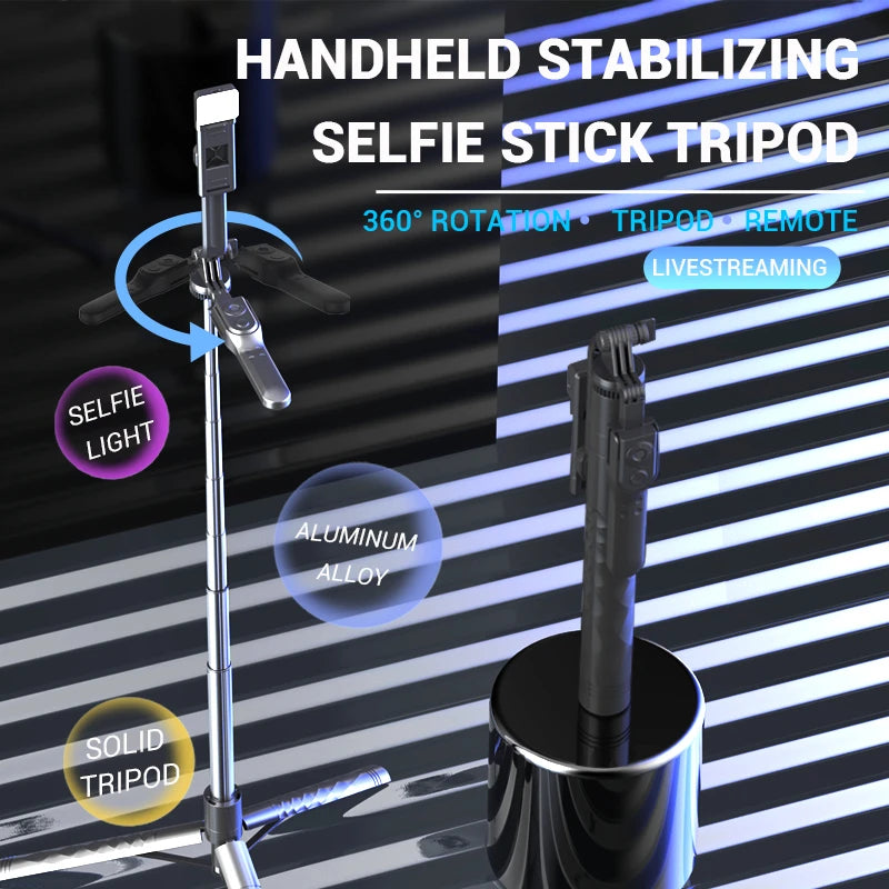FANGTUOSI 1750mm Wireless Selfie Stick Tripod – Foldable Monopod with LED Light for Smartphones, Steady Live Shooting
