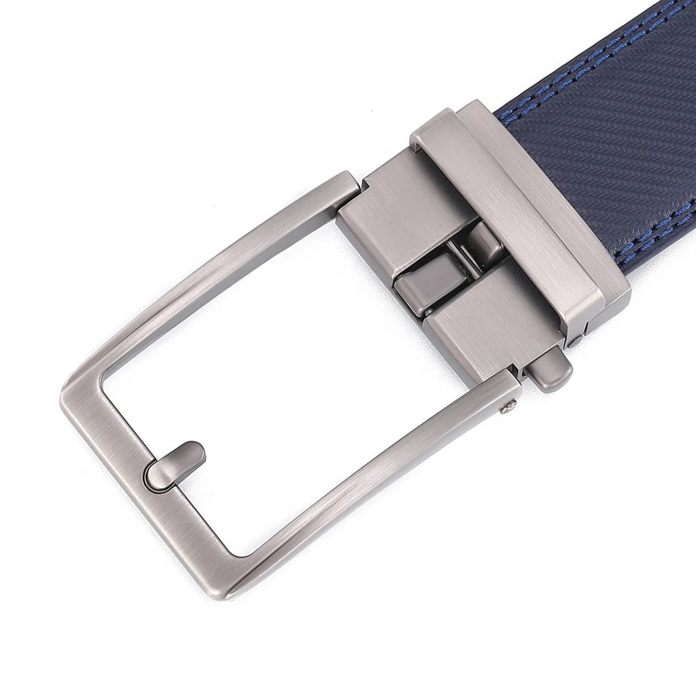 Men’s Luxury Leather Click Belt – Automatic Buckle Designer Waist Strap for Jeans (Blue, 3.5cm)