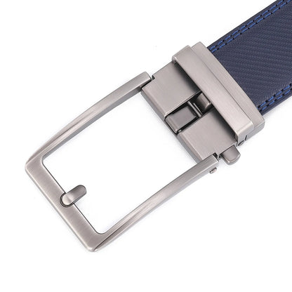 Men’s Luxury Leather Click Belt – Automatic Buckle Designer Waist Strap for Jeans (Blue, 3.5cm)