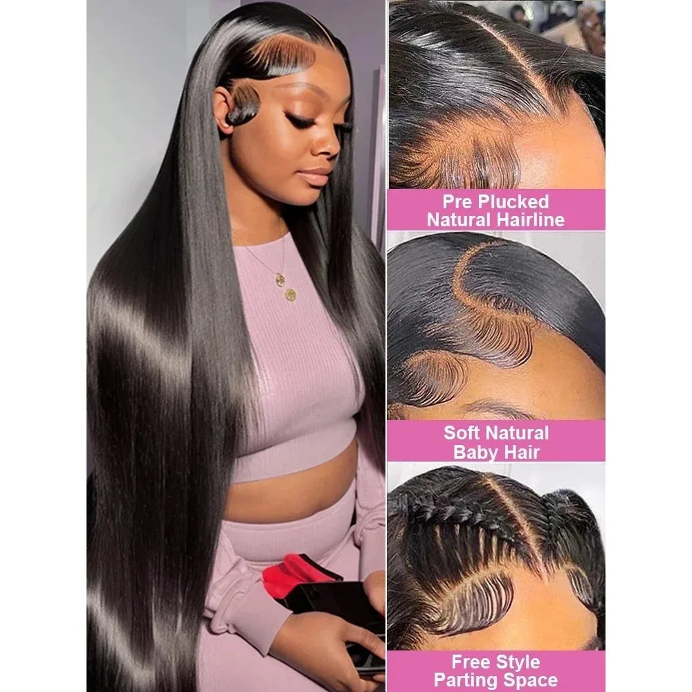 36-38 Inch HD Transparent Lace Front Wig – 13x6 & 5x5 Glueless Bone Straight Human Hair, 200 Density