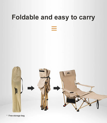 WESTTUNE 2-in-1 Reclining Camping Chair – Lightweight Folding Lounge Chair with Adjustable Backrest & Footrest for Beach