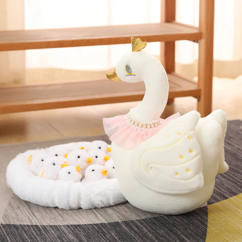 Swan & Chick Family Plush Toy — Lifelike Mother and Baby Stuffed Animals with Nest for Kids