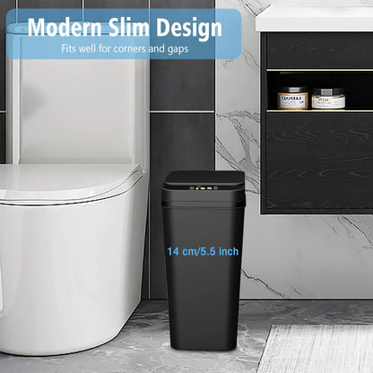 Touchless Automatic Bathroom Trash Can – Slim Motion Sensor Smart Garbage Bin with Lid for Bedroom, Office & Living Room