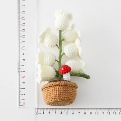 Handmade Crochet Bell Orchid in Pot – Knitted Artificial Flower with Light for Desktop & Easter 2025 Decor