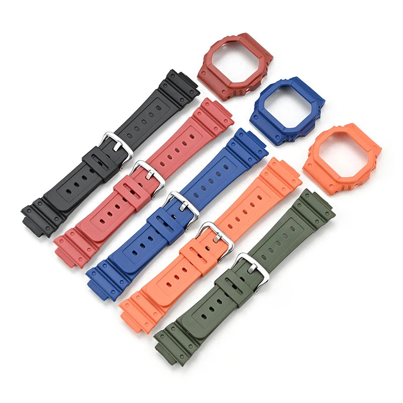 Resin Rubber Watch Case and Strap for Casio G-Shock - Protective Bezel Replacement Band for DW-5600, GW-M5610 and GW-B5600
