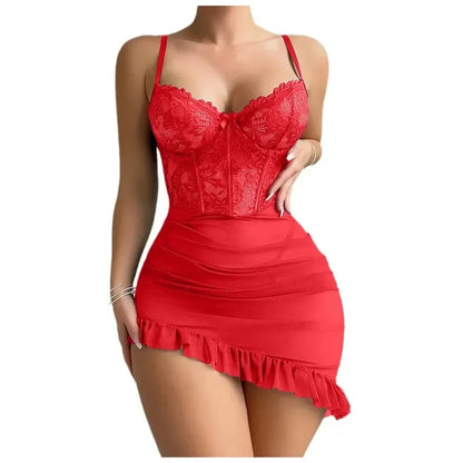 Transparent Underwire Bra & Lingerie Set — Sexy See-Through Lace Nightdress Pajamas for Women
