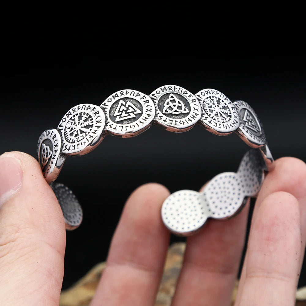 Vikings Valknut Bracelet – 316L Stainless Steel Nordic Compass Bangle, Amulet Jewelry for Men & Women