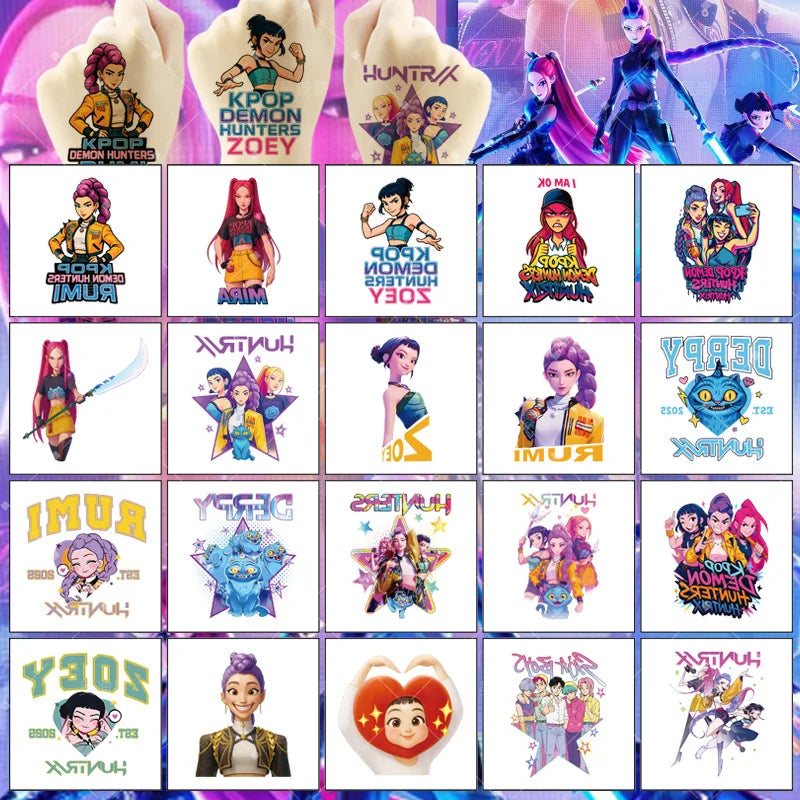 20-25pcs Rumi KPop Demon Hunters Temporary Tattoo Stickers – Cute Cartoon Waterproof Tattoos, Fun Party Gift Ideas