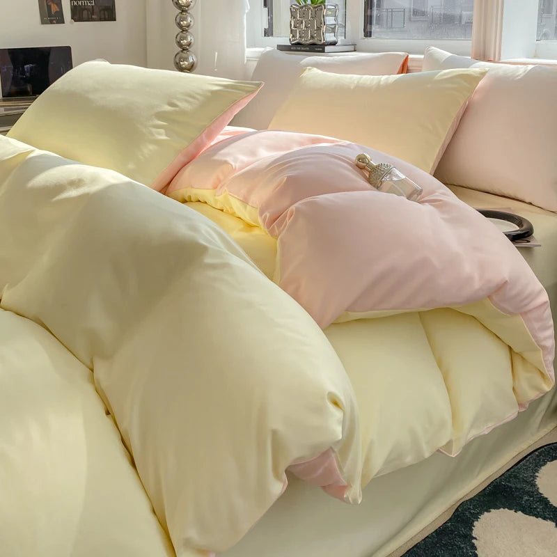 Washed Cotton Duvet Cover Set - Solid Color Soft Bedding Collection with Pillowcases Comforter Cover 220x240cm