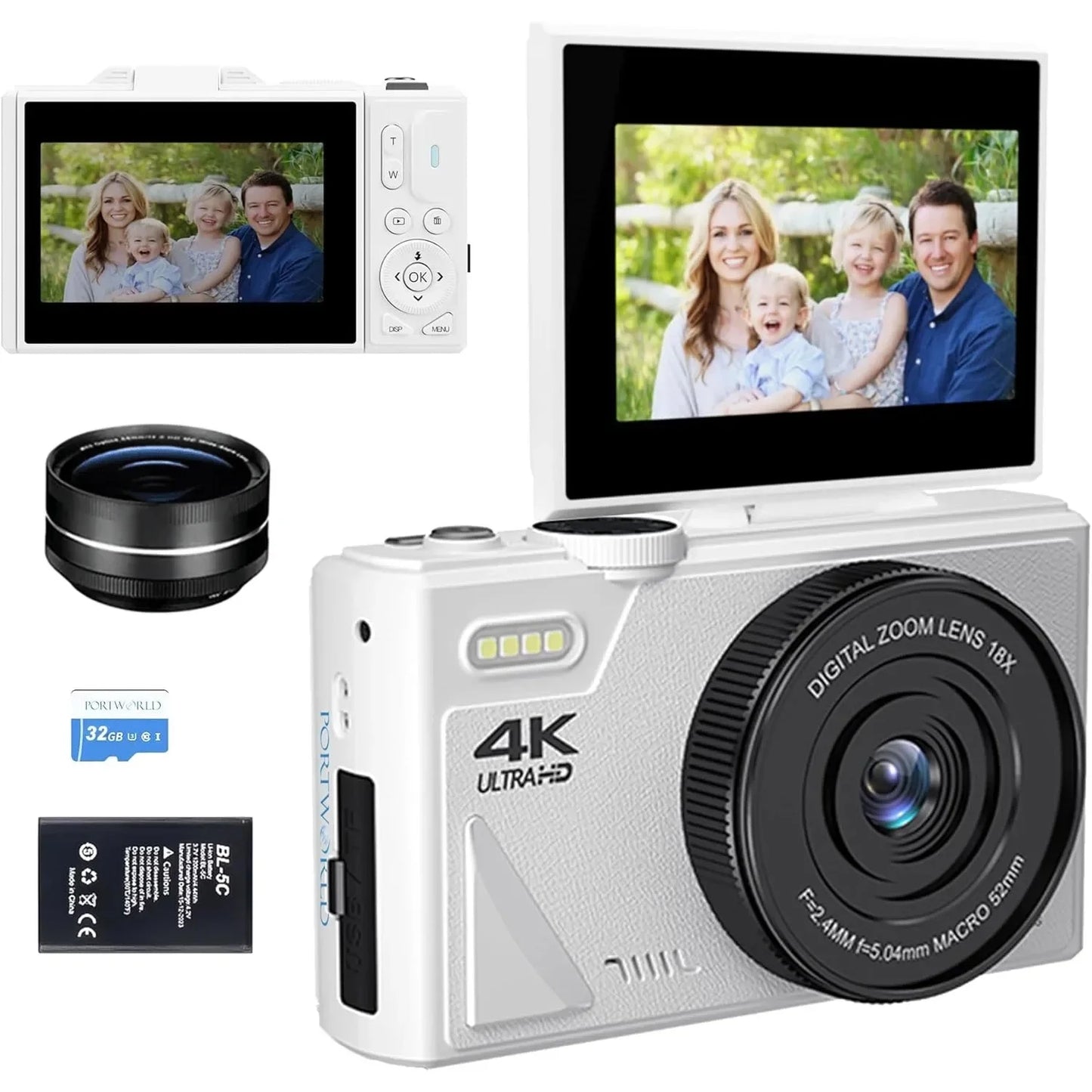 4K Camera for Photography – 18X Digital Zoom, 64MP Vlogging Camcorder, 3'' Flip Screen, WIFI Selfie Webcam for YouTube