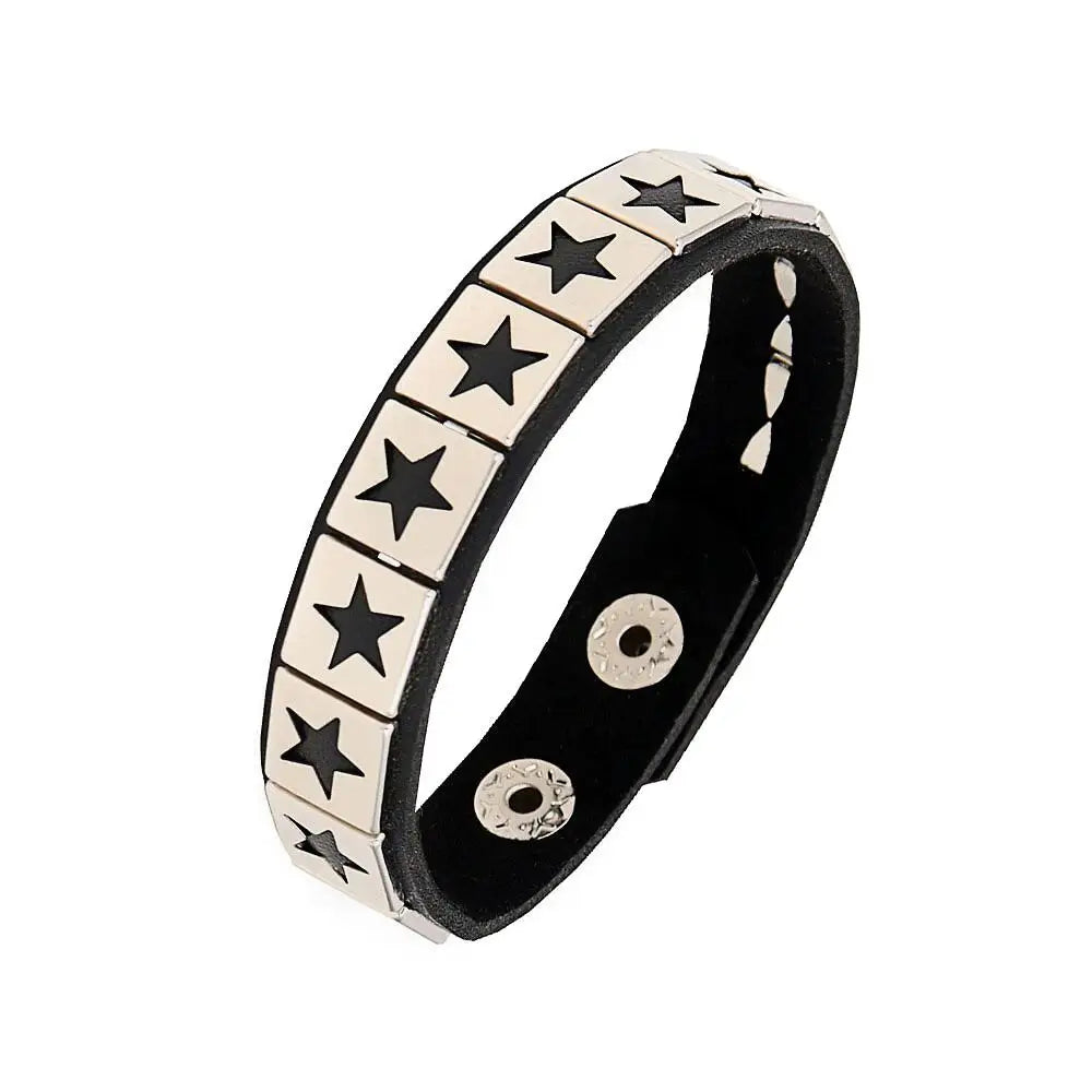2024 Punk Cool Adjustable PU Bracelet for Men & Women – Vintage Gothic, Hip Hop, Rock, Kpop Dancer Jewelry Accessories