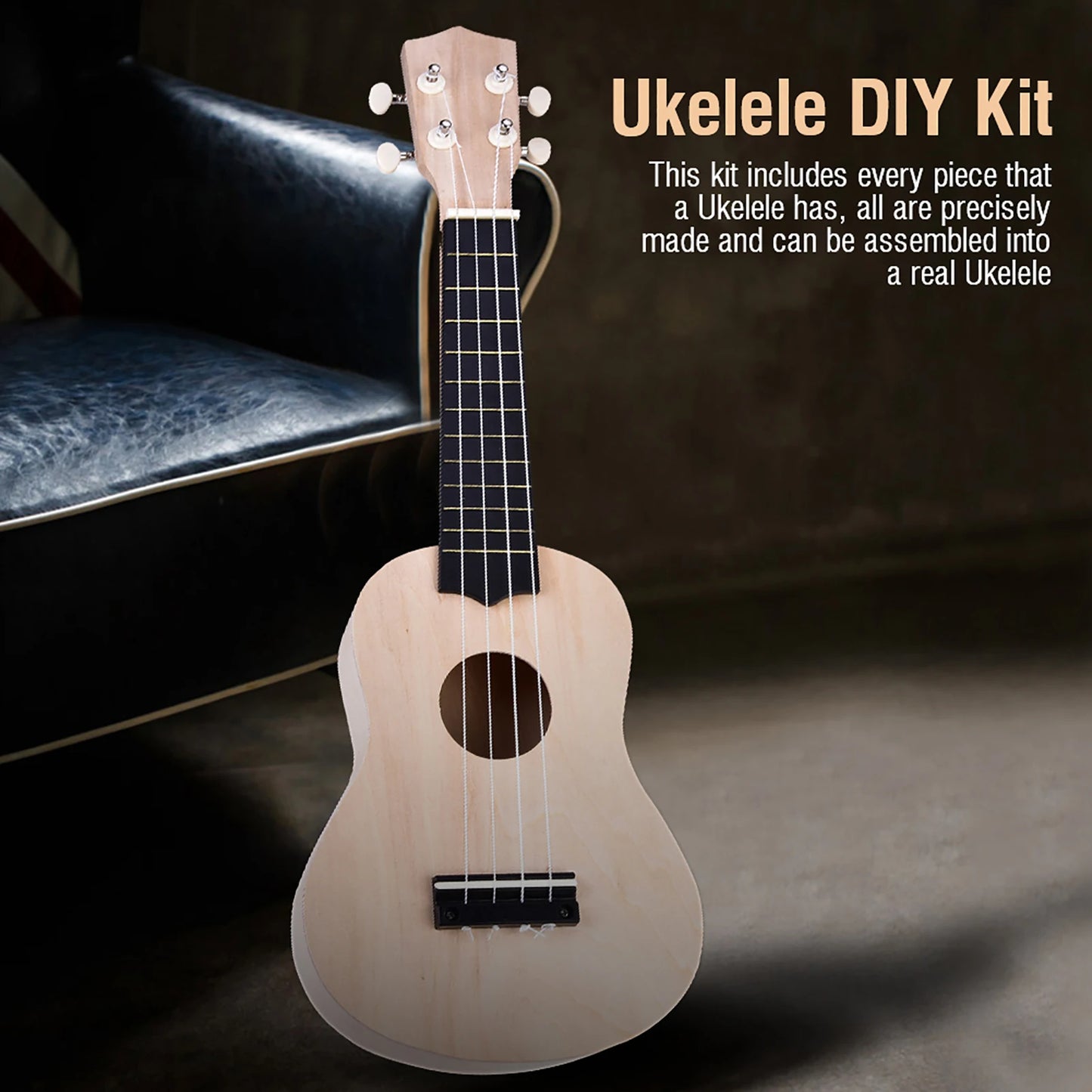 21-Inch Basswood 4-String Ukulele DIY Kit - Build-Your-Own Musical Instrument Set