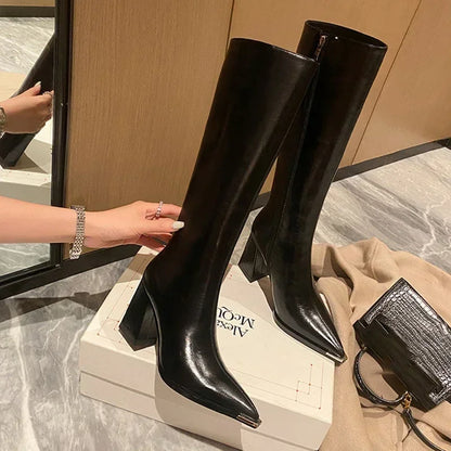 Pointed Toe Women's High Boots – Fashionable Side Zipper Long Booties, Elegant Party High Heel Shoes for Winter