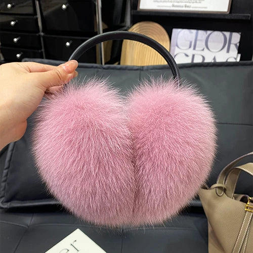 Women’s Winter Real Fox Fur Earmuffs & Scarf – Dual-Use Plush Outdoor Warmer with Genuine Fur