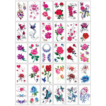 30pcs Black Temporary Tattoo Stickers - Flower Butterfly Rose Moon Star Mandala Designs for Hand, Chest & Body Art