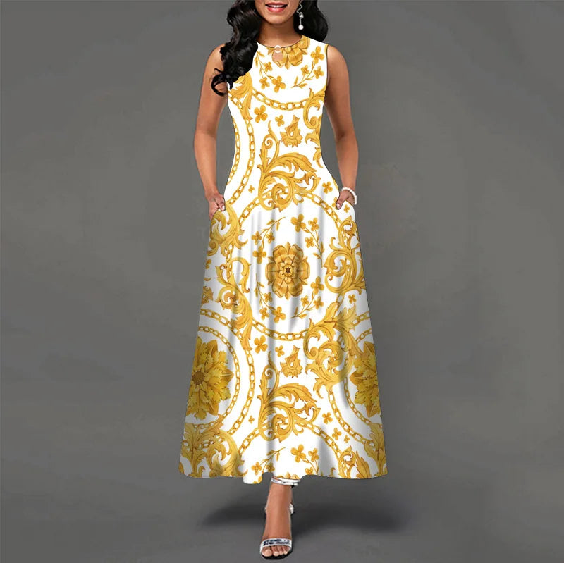 Women’s Loose Floral Vintage Maxi Dress – Ruffled Summer Party Camis, Elegant Big & Large Size Dress