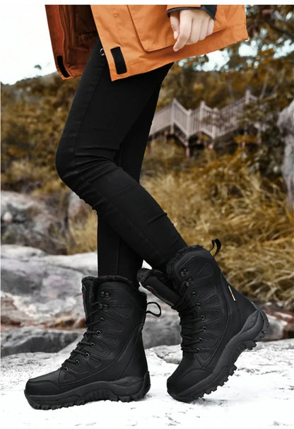 Men's Warm Plush Snow Boots - Lace Up Waterproof High Top, Anti-Slip Winter Boots for Casual & Work Wear
