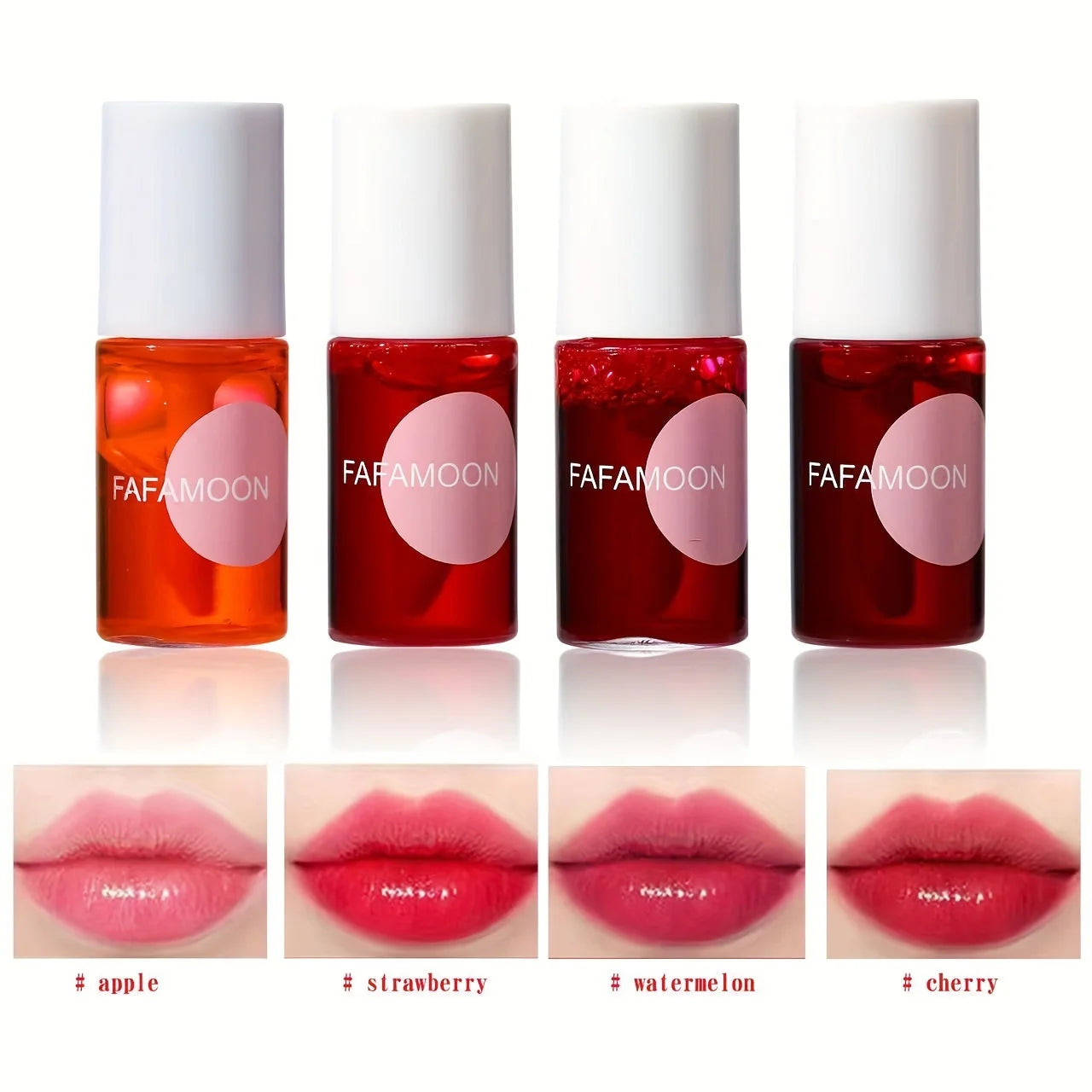 4-Color Fruity Lip Tint – Moisturizing, Waterproof, High-Pigment Liquid Lip Gloss, Non-Stick & Long-Lasting