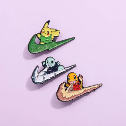 3-Piece Cartoon Anime Enamel Brooch Set - Cute Animal Metal Lapel Pins for Cosplay, Jewelry & Gifts