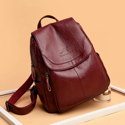Women’s Large Capacity Leather Bookbag Rucksack - High-Quality Vintage Backpack, School and Travel Purse