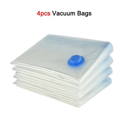 4pcs Reusable Transparent Vacuum Bags — Folding Compressed Space-Saving Storage for Clothes & Travel