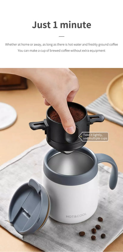 304 Stainless Steel Portable Coffee Filter – Reusable Drip Coffee Tea Holder Mug Set with Coffee Pot & Dripper