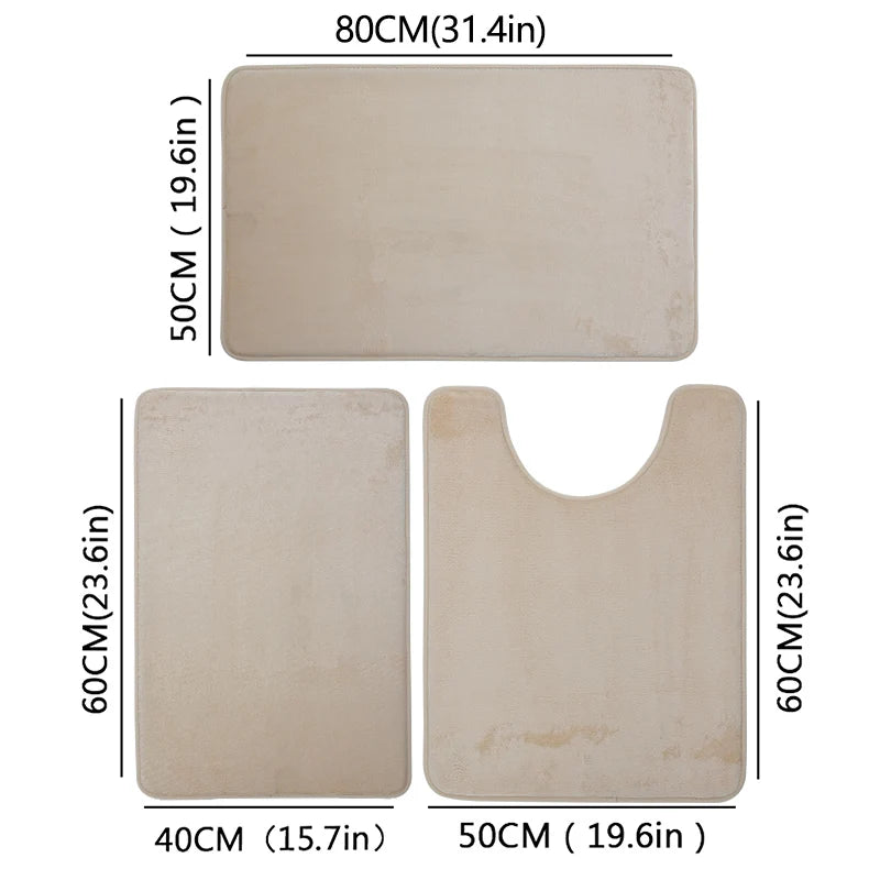 3 Piece Bathroom Mat Set – Non-Slip Toilet, Shower & Bath Floor Absorbent Rugs, Soft Comfortable Carpet for Laundry Room
