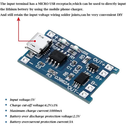 10PCS 5V 1A 18650 Lithium Battery Charging Board - TP4056 Mini/Micro USB Type-C Module with Protection