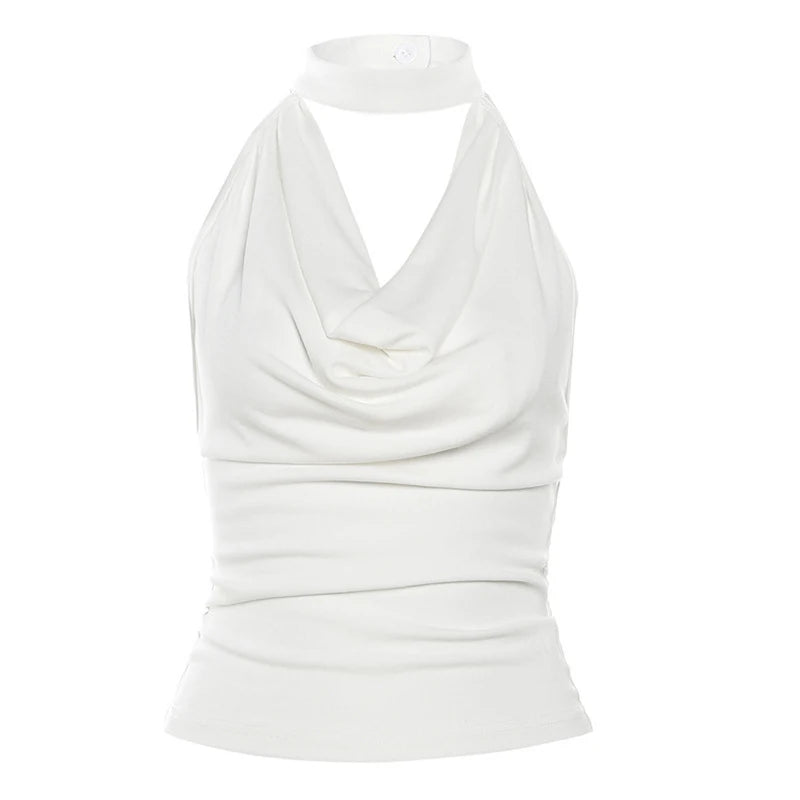 Women’s Solid Color Halter Vest – Casual, Sexy, All-Match Summer Top for Travel & High Street Style