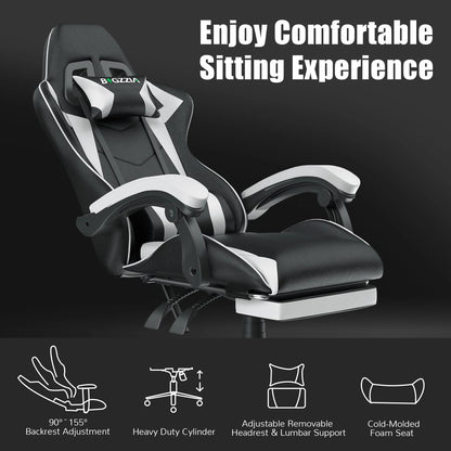 Gaming Chair with Footrest – Ergonomic Gamer Chair with Lumbar Cushion, Headrest, and Height Adjustable for Computer