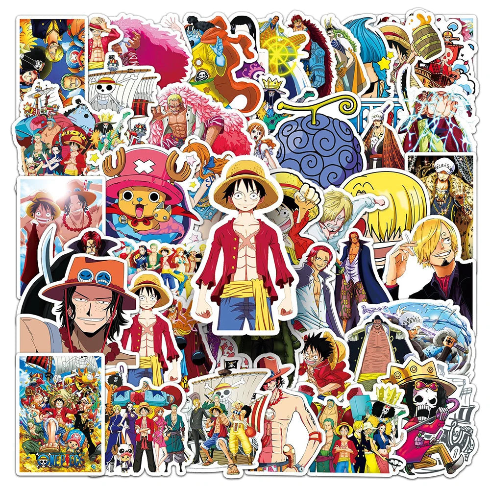 50PCS One Piece Luffy Anime Stickers – Waterproof Cartoon Decal Pack for Notebooks, Phones, Motorcycles & Skateboards