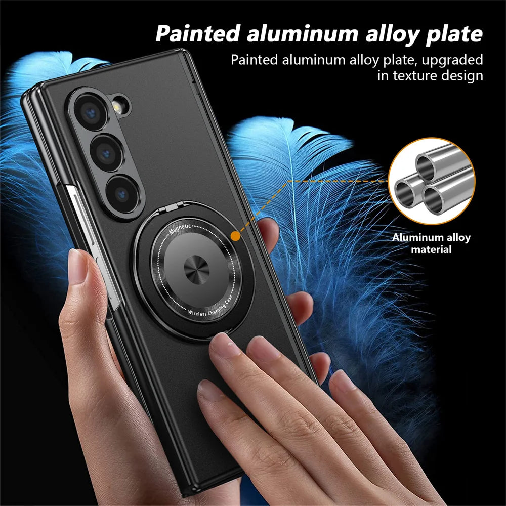360° Rotating Magnetic Ring Case for Samsung Galaxy Z Fold 6/5/4/3 5G – Hinge Protection Phone Cover with Holder