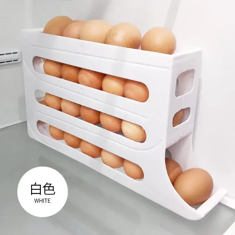 Automatic Rolling Egg Storage Box - 30-Egg Capacity for Refrigerator Side Door - Kitchen Egg Preservation Rack