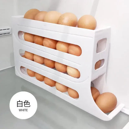 Automatic Rolling Egg Storage Box - 30-Egg Capacity for Refrigerator Side Door - Kitchen Egg Preservation Rack