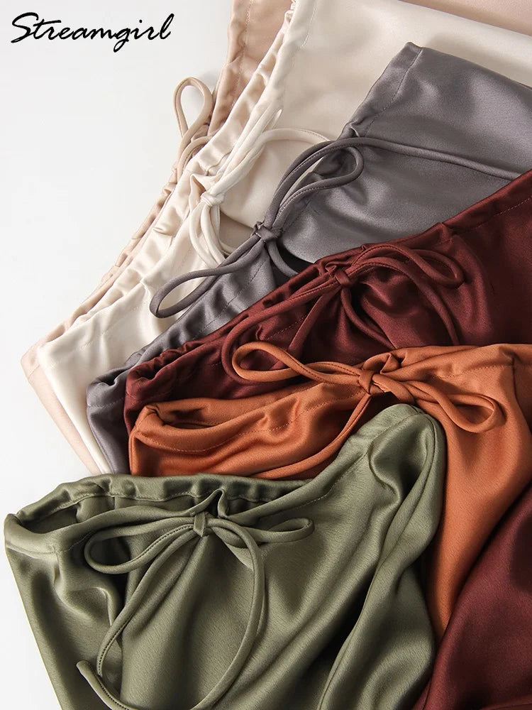 Women’s Long Satin Maxi Skirt – Luxury Shiny High Waist Straight Fit Elegant Skirt for Spring Summer Casual Fashion