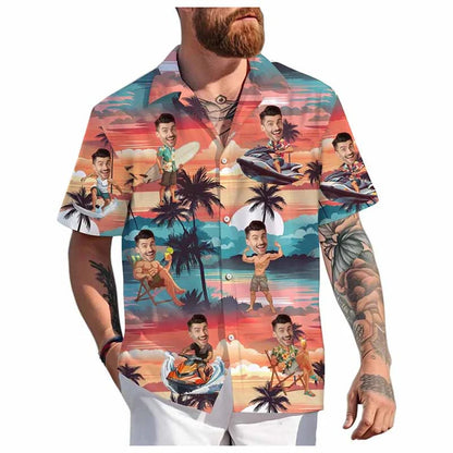 Custom Face Hawaiian Shirt - Personalized 3D Printed Unisex Beach Button-Up Short Sleeve Top