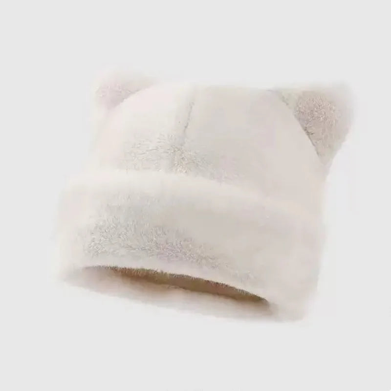 Leopard Print Plush Teddy Bear Hat – Sweet & Cute Women’s Hooded Beanie, Thick, Warm & Retro Style