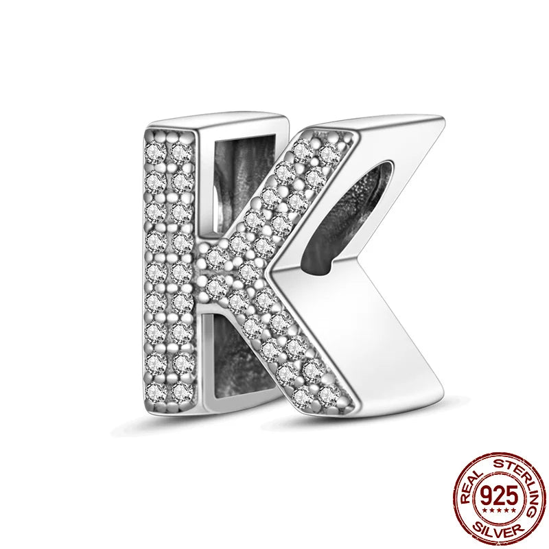 26 A-Z Alphabet Beads 925 Silver LOVE Letter Charms for 3mm Bracelets - CZ Zircon DIY Jewelry Gift