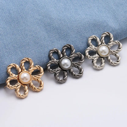 2-Pair Adjustable Waist Buckle Set - Metal Flower Pants & Skirt Waist Tightener Clips for Size Adjustment