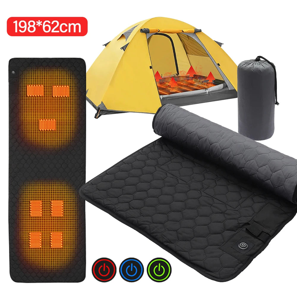 7-Zone USB Electric Heated Camping Mat - Foldable Sleeping Pad with Adjustable Temperature for Outdoor Warmth and Comfort